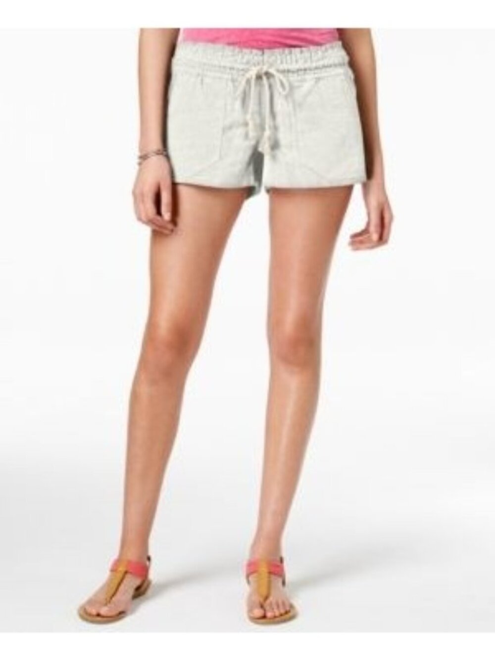 Roxy Womens Smocked waistband Oceanside Beach Shorts Stone White Size Large NWT